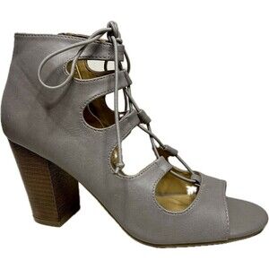 CL By Laundry Gray Lace Up Peep Toe Block‎ Heel Sandals With Zip Closure Size 7M